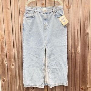 NWT denim maxi skirt Frank and Oak large jean cotton skirt front slit pockets